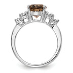 Sterling Silver Rhodium Diam. & Smoky Quartz Ring
