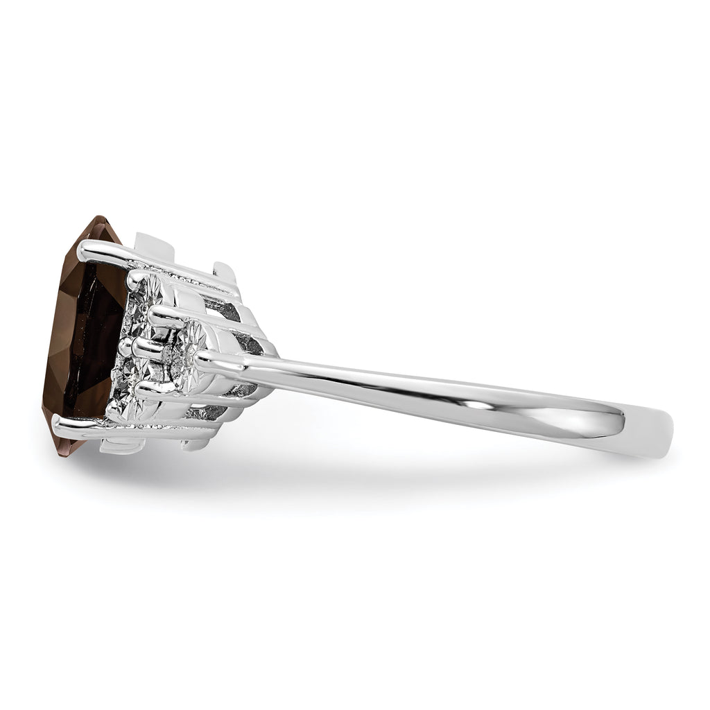 Sterling Silver Rhodium Diam. & Smoky Quartz Ring