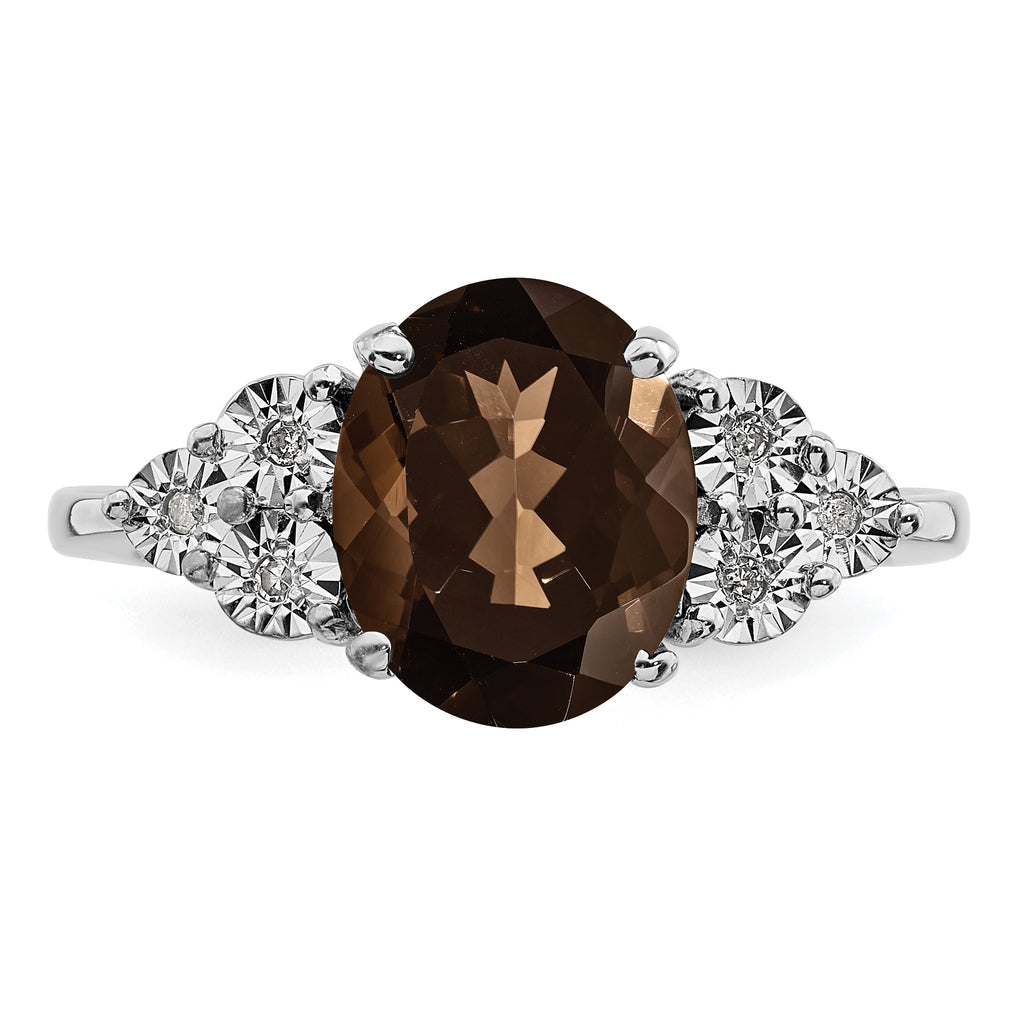 Sterling Silver Rhodium Diam. & Smoky Quartz Ring