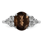 Sterling Silver Rhodium Diam. & Smoky Quartz Ring