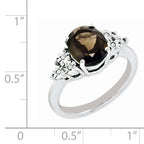 Sterling Silver Rhodium Diam. & Smoky Quartz Ring