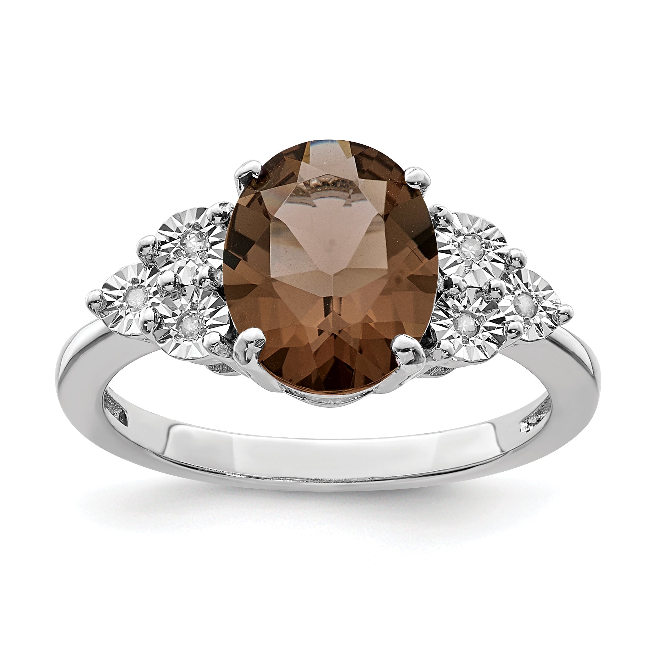 Sterling Silver Rhodium Diam. & Smoky Quartz Ring Main image