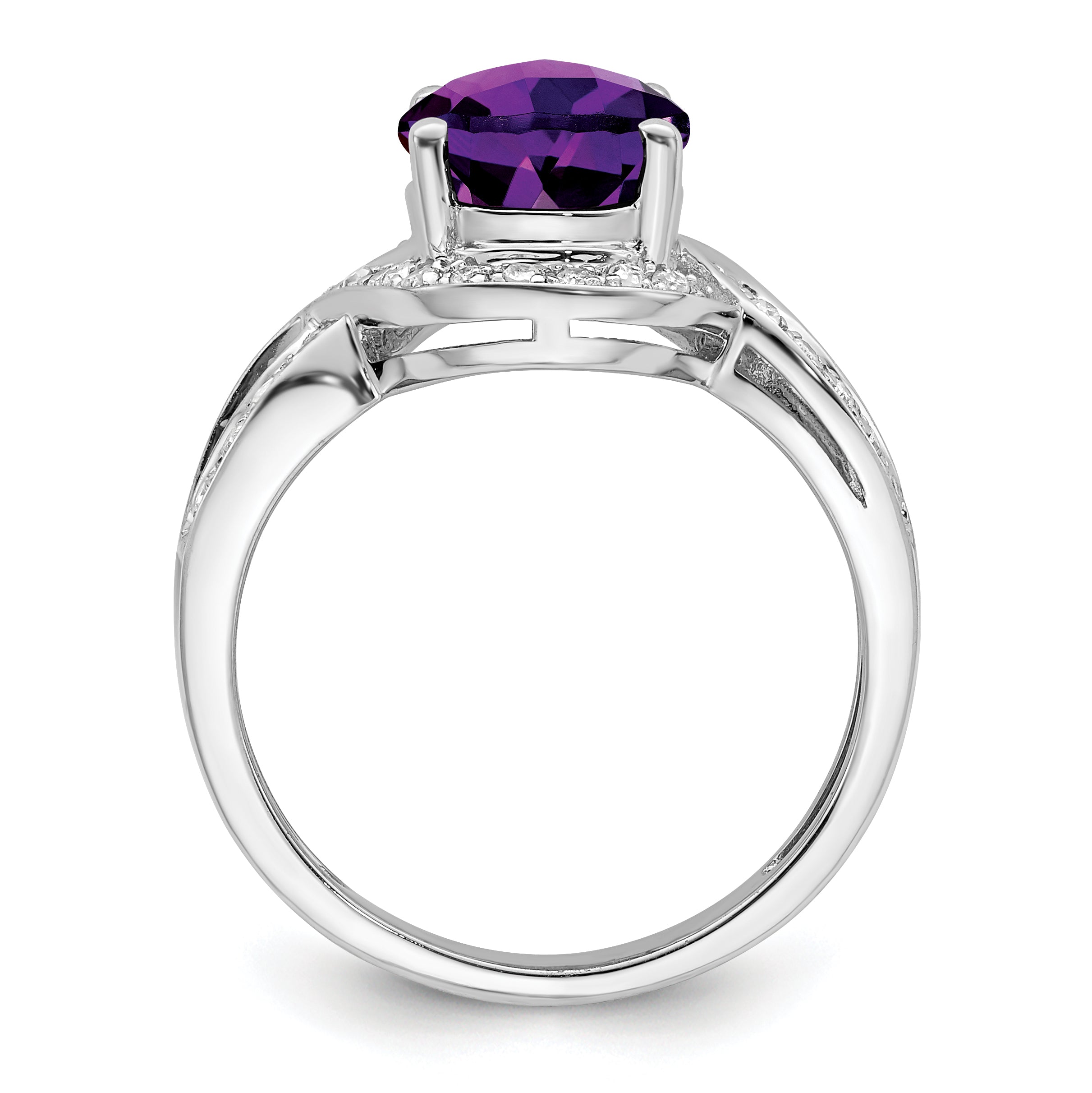 Sterling Silver Rhodium-plated Diamond & Oval Checker-Cut Amethyst Ring Secondary image