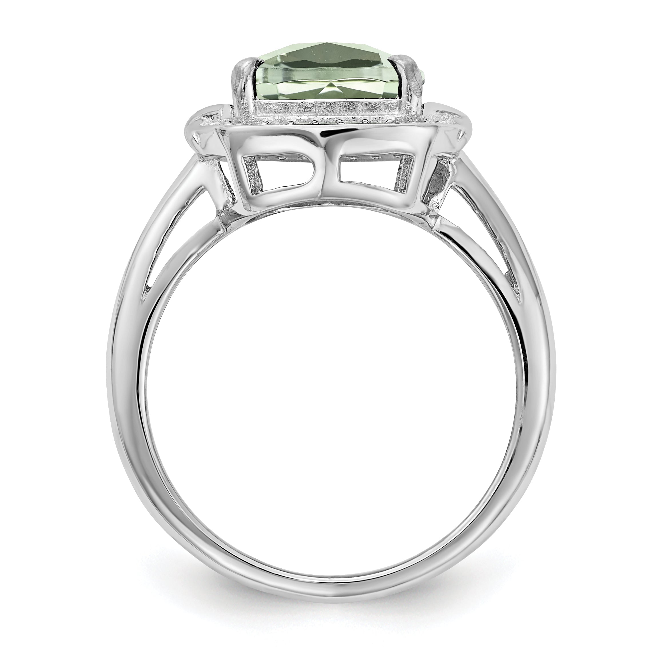 Sterling Silver Rhodium Diam. & Checker-Cut Green Quartz Ring Secondary image