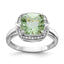 Sterling Silver Rhodium Diam. & Checker-Cut Green Quartz Ring