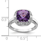 Sterling Silver Rhodium-plated Diamond & Checker-Cut Amethyst Ring