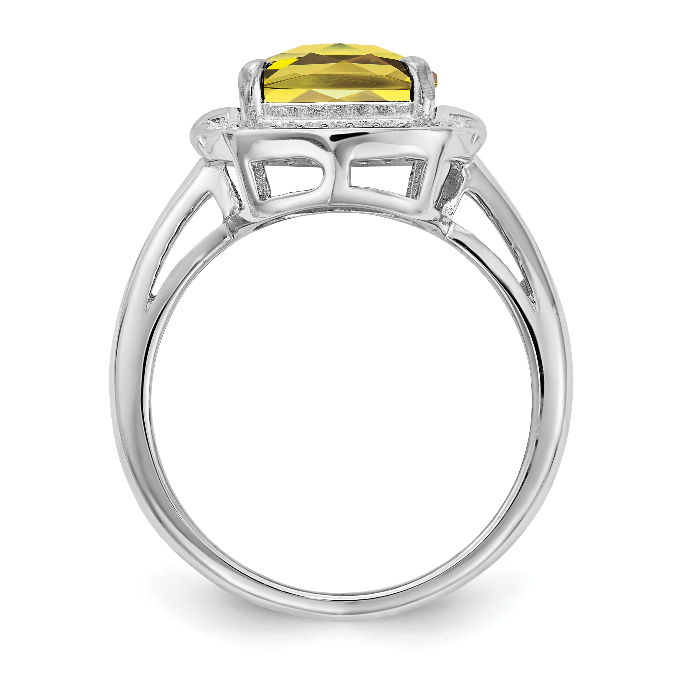 Sterling Silver Rhodium Diam. & Checker-Cut Lemon Quartz Ring Secondary image