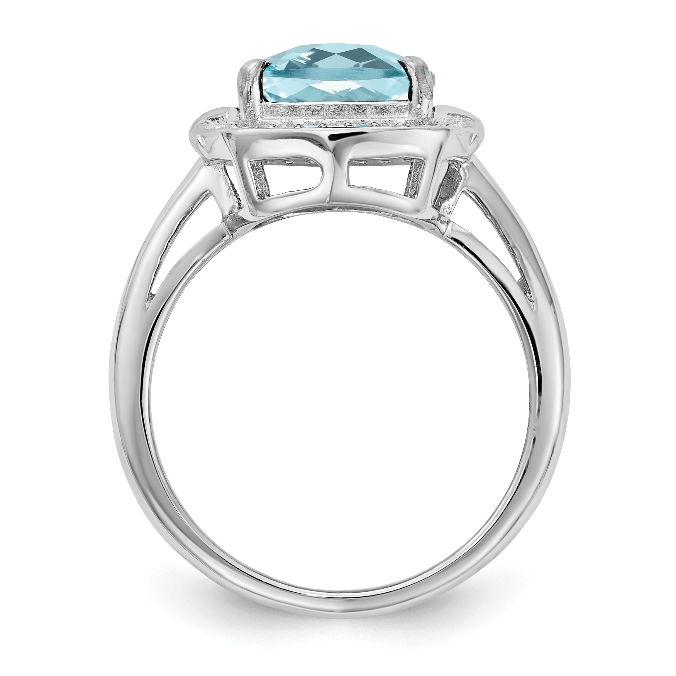 Sterling Silver Rhodium Diam. & Checker-Cut Sky Blue Topaz Ring Secondary image