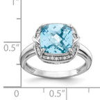 Sterling Silver Rhodium Diam. & Checker-Cut Sky Blue Topaz Ring
