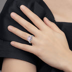 Sterling Silver Rhodium Diam. & Checker-Cut Pink Quartz Ring