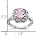 Sterling Silver Rhodium Diam. & Checker-Cut Pink Quartz Ring