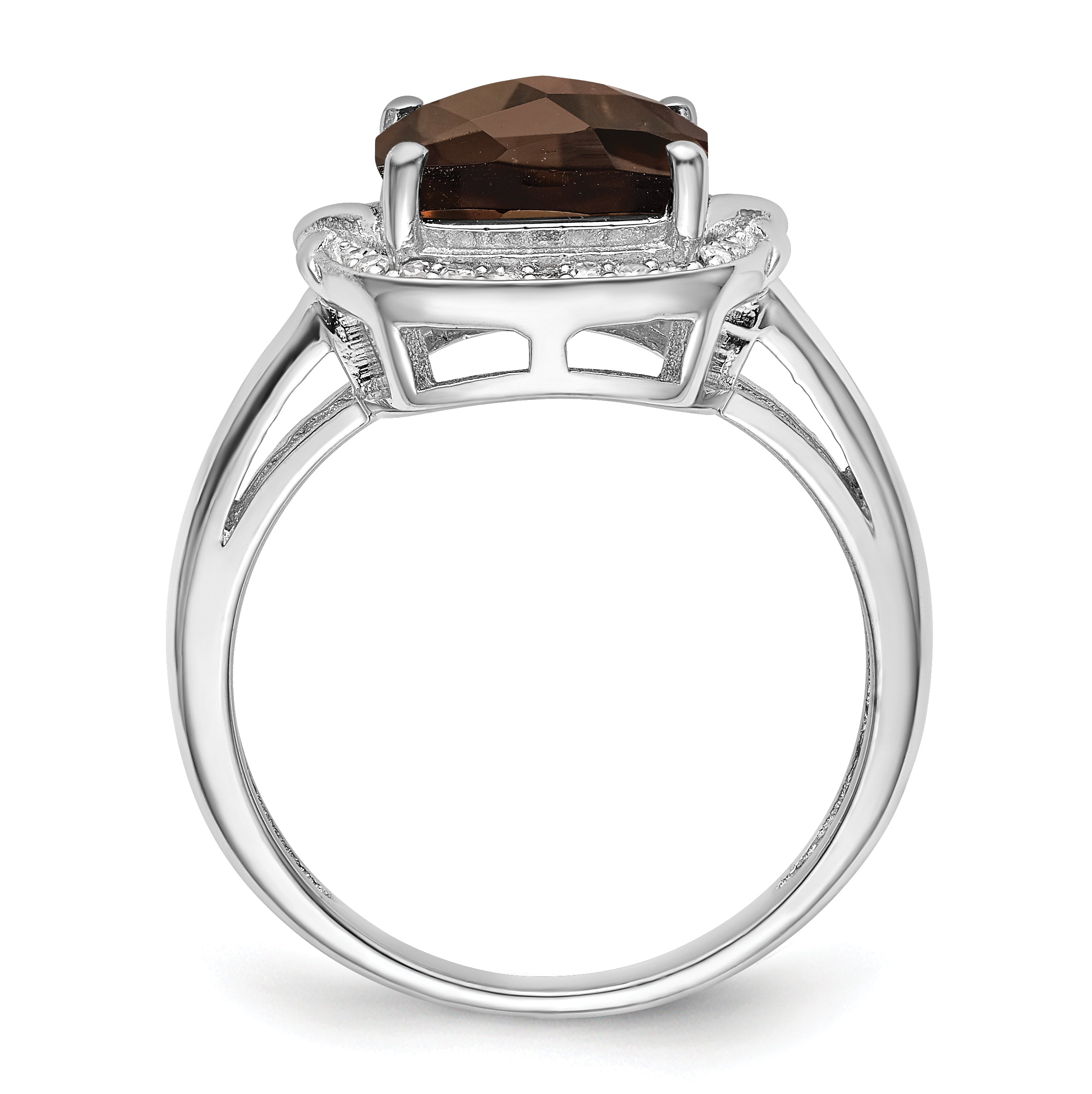 Sterling Silver Rhodium Diam. & Checker-Cut Smoky Quartz Ring Secondary image