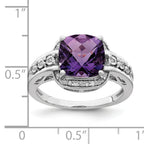 Sterling Silver Rhodium-plated Diamond & Checker-Cut Amethyst Ring