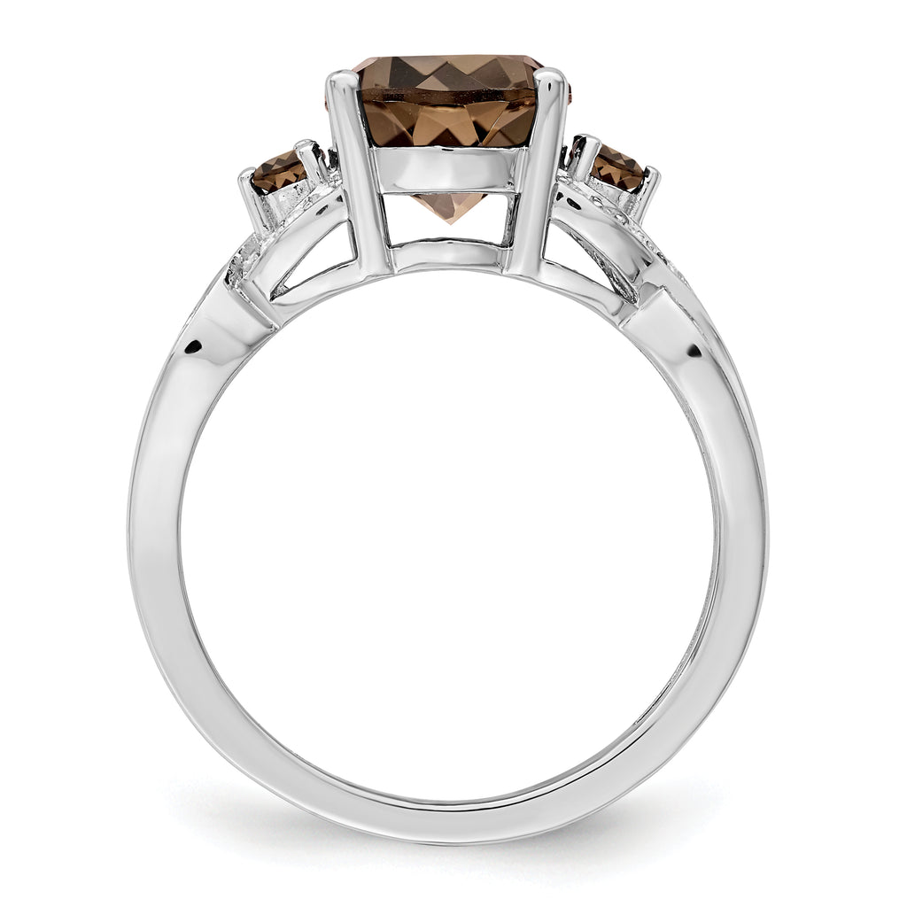 Sterling Silver Rhodium Oval Diam. & Smoky Quartz Ring