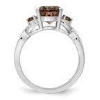 Sterling Silver Rhodium Oval Diam. & Smoky Quartz Ring