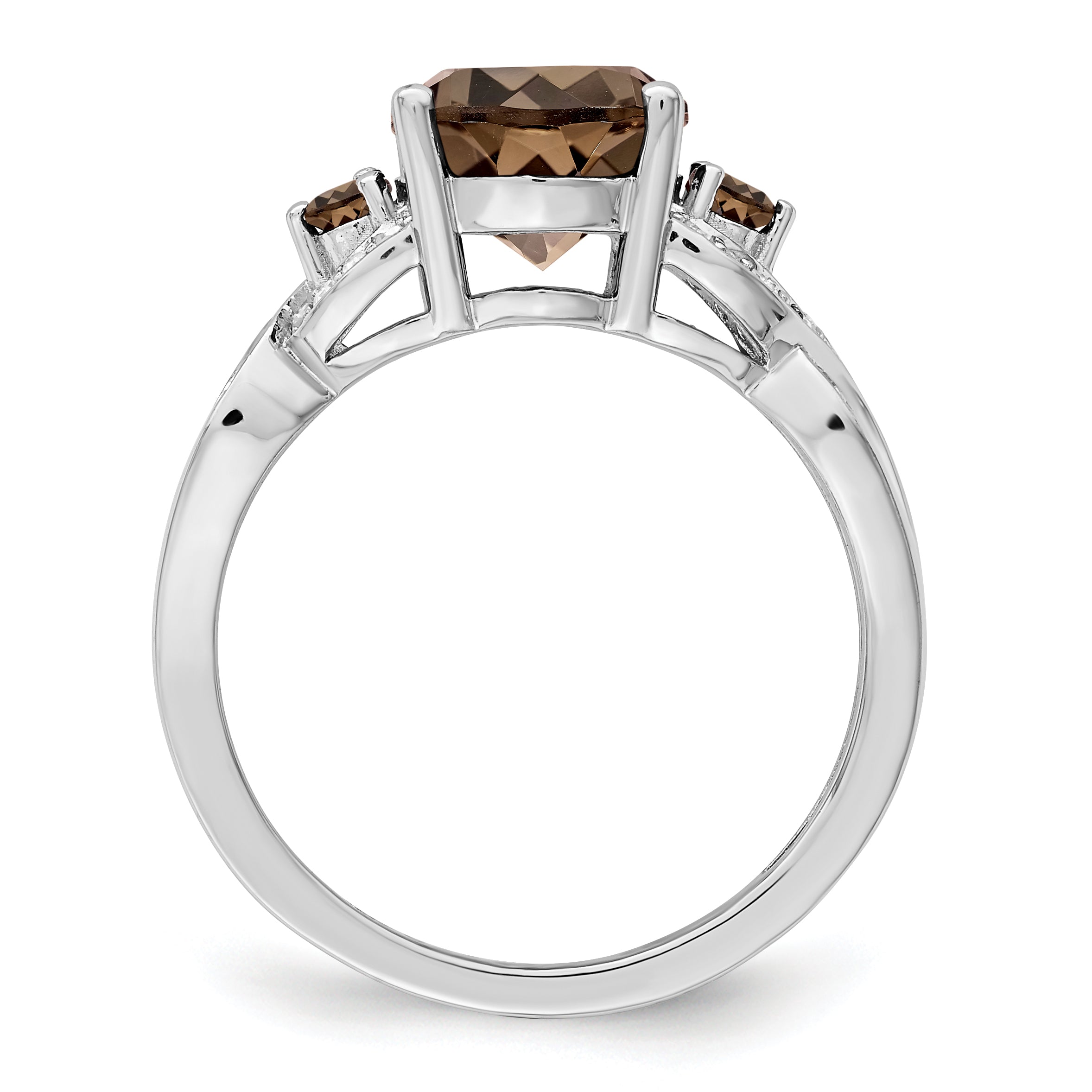 Sterling Silver Rhodium Oval Diam. & Smoky Quartz Ring
