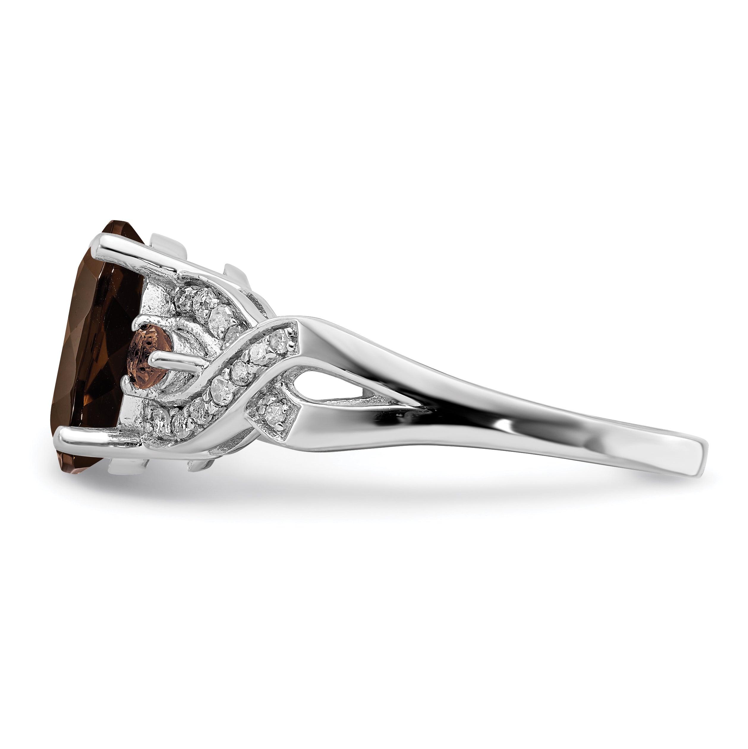 Sterling Silver Rhodium Oval Diam. & Smoky Quartz Ring
