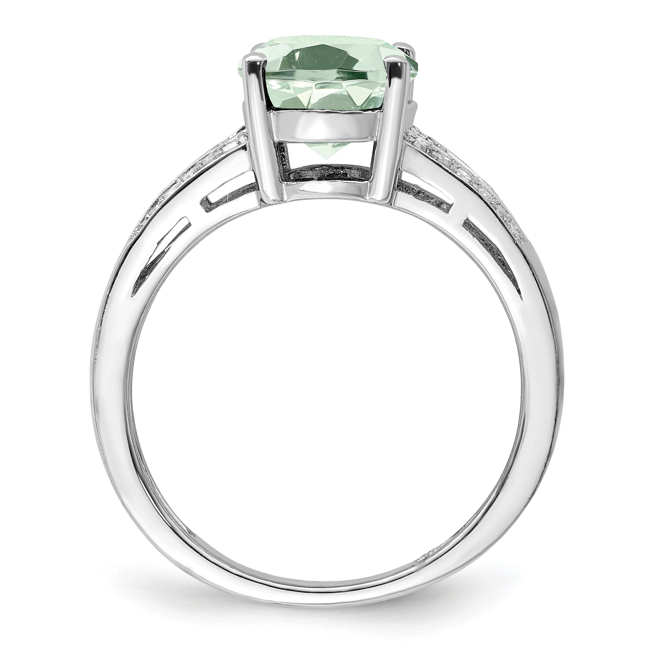 Sterling Silver Rhodium Diam. & Green Quartz Ring