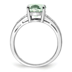Sterling Silver Rhodium Diam. & Green Quartz Ring
