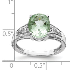 Sterling Silver Rhodium Diam. & Green Quartz Ring