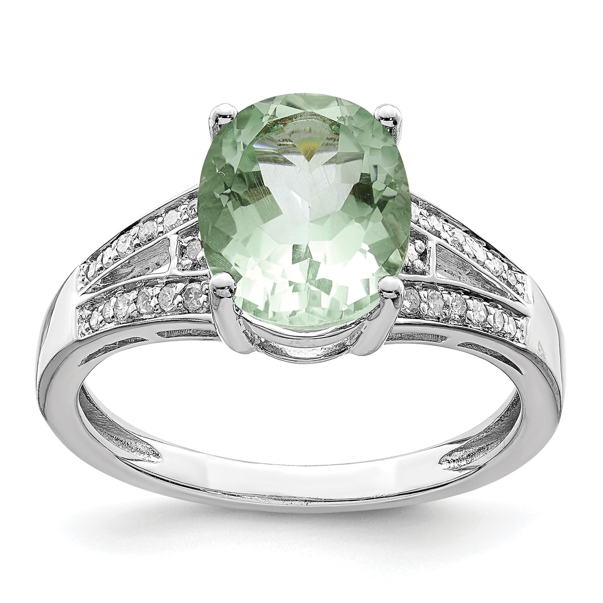 Sterling Silver Rhodium Diam. & Green Quartz Ring