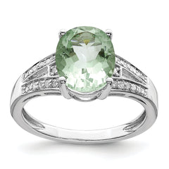 Sterling Silver Rhodium Diam. & Green Quartz Ring