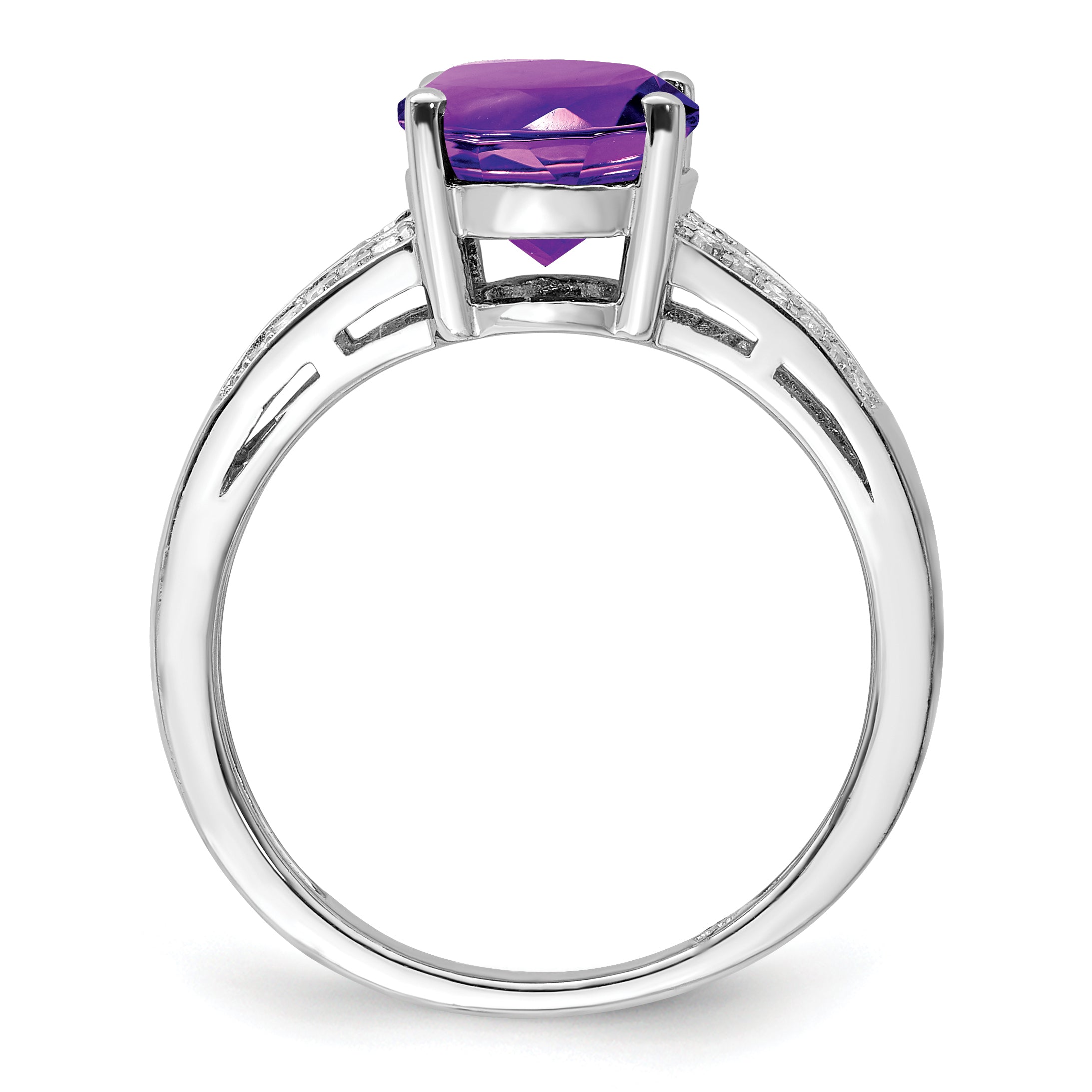 Sterling Silver Rhodium-plated Diamond & Amethyst Ring Secondary image