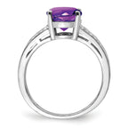 Sterling Silver Rhodium-plated Diamond & Amethyst Ring