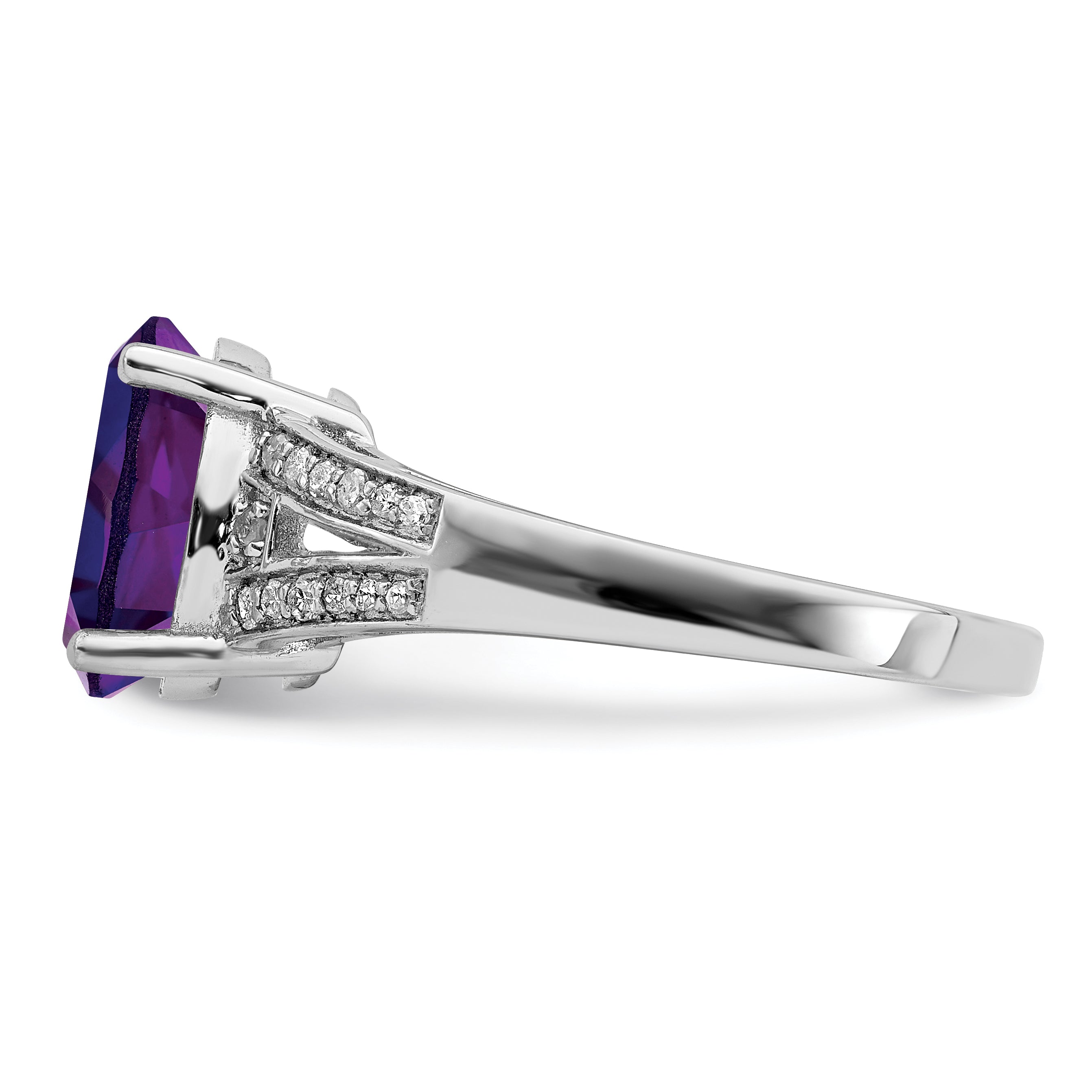 Sterling Silver Rhodium-plated Diamond & Amethyst Ring