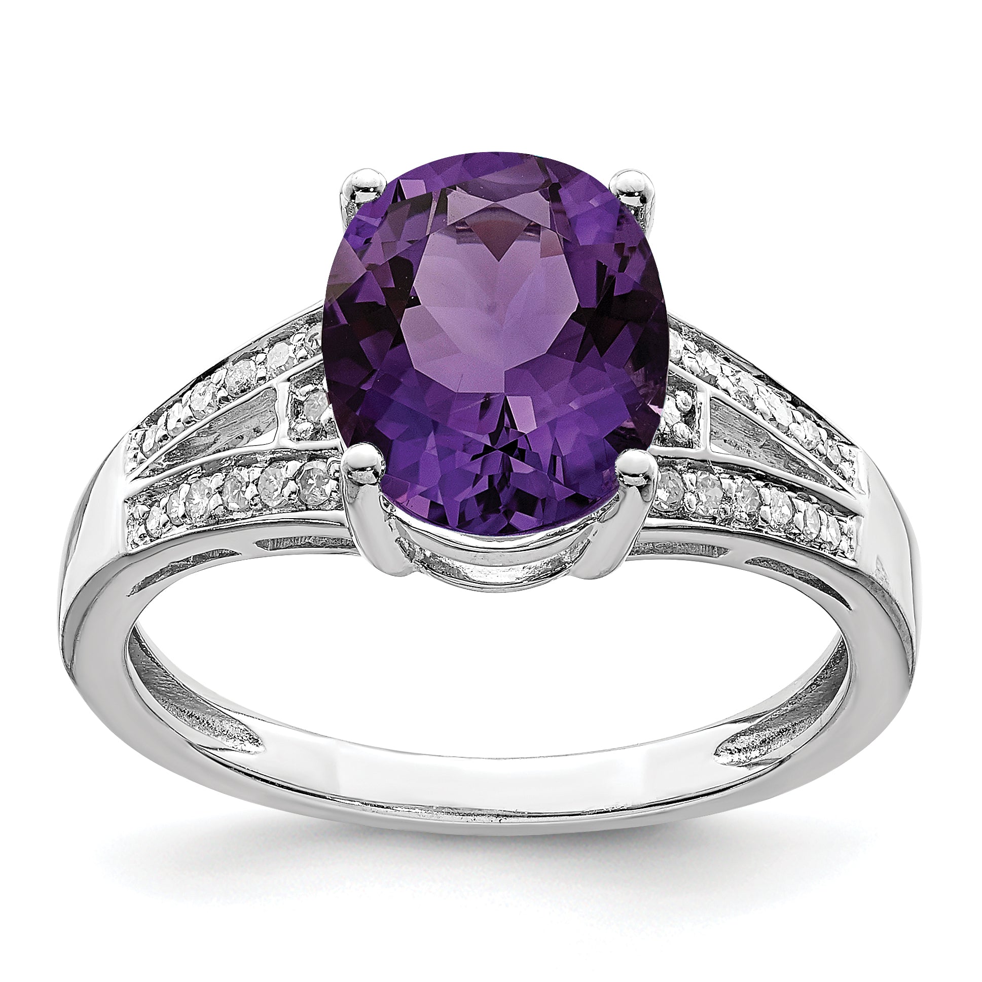 Sterling Silver Rhodium-plated Diamond & Amethyst Ring Main image