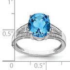 Sterling Silver Rhodium Diam. & Blue Topaz Ring