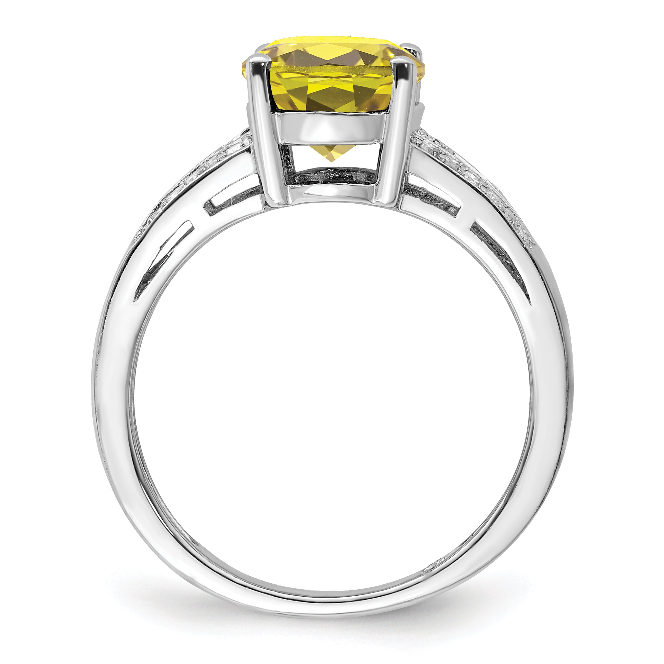Sterling Silver Rhodium Diam. & Lemon Quartz Ring Secondary image