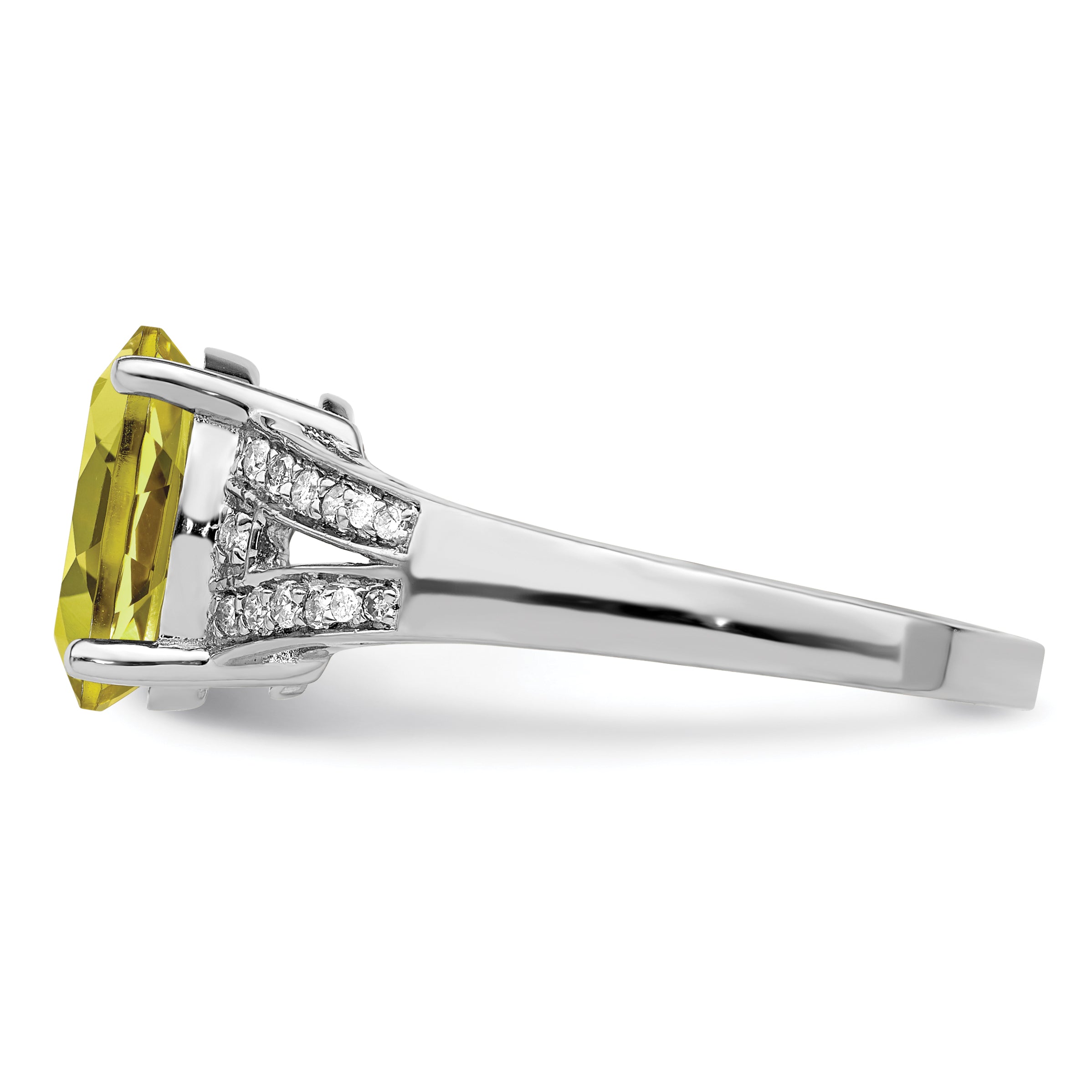 Sterling Silver Rhodium Diam. & Lemon Quartz Ring