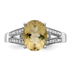 Sterling Silver Rhodium Diam. & Lemon Quartz Ring