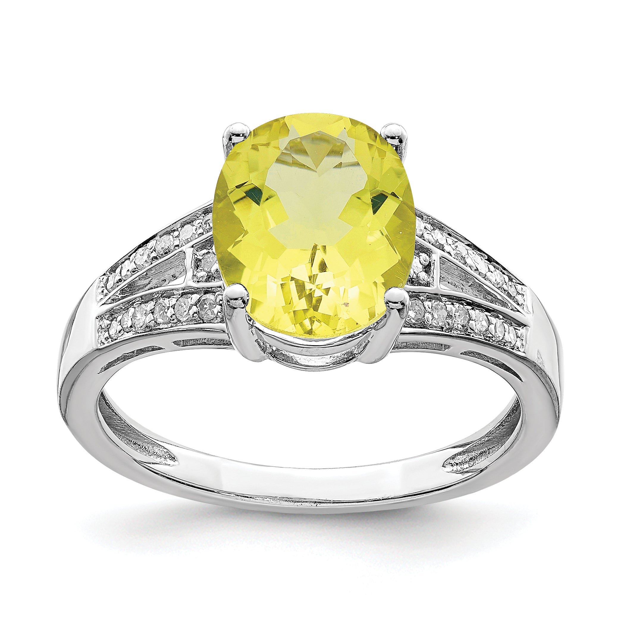 Sterling Silver Rhodium Diam. & Lemon Quartz Ring Main image