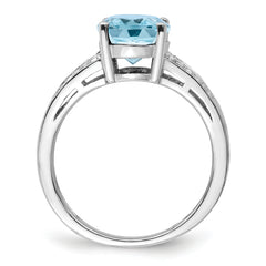 Sterling Silver Rhodium Diam. & Sky Blue Topaz Ring