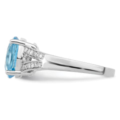 Sterling Silver Rhodium Diam. & Sky Blue Topaz Ring