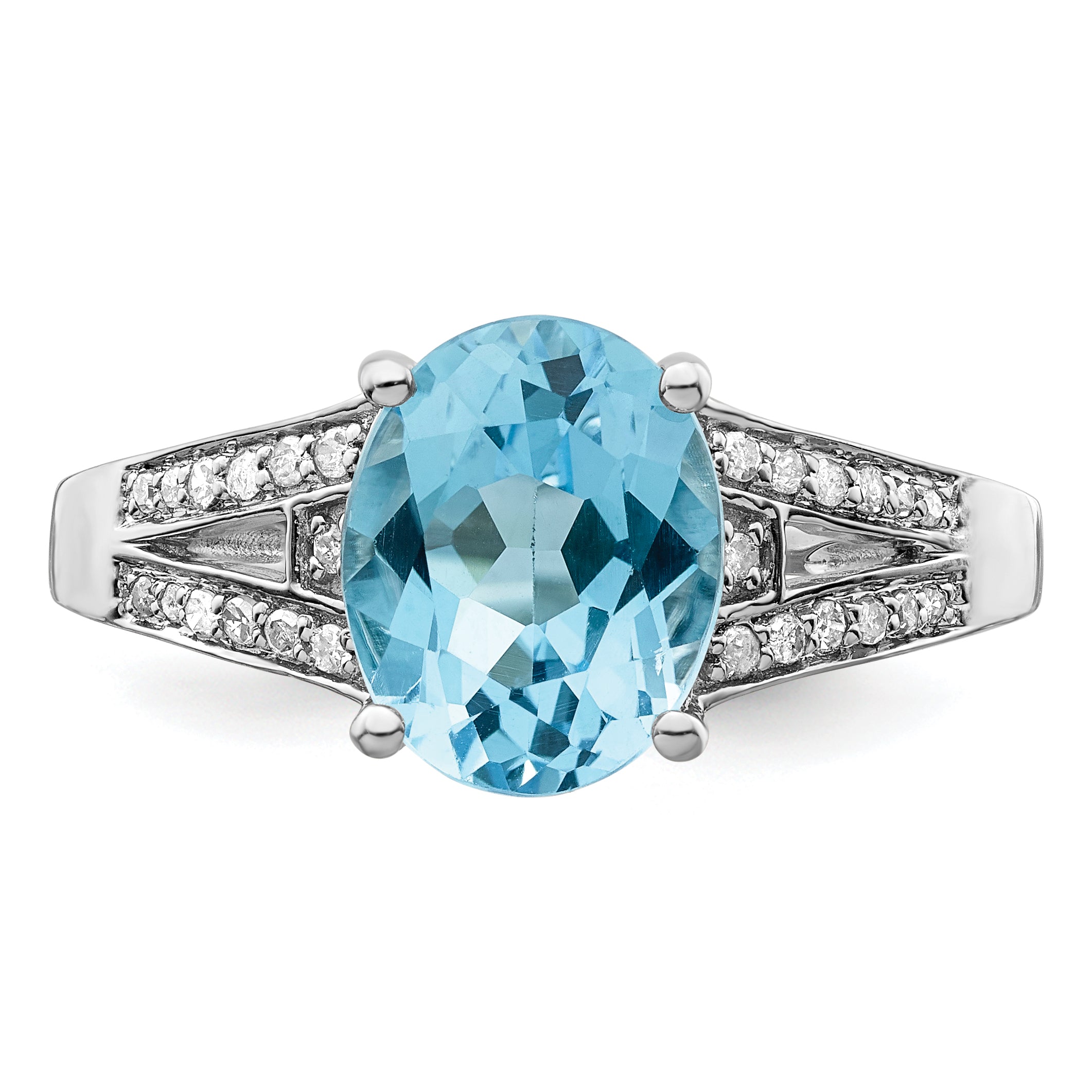Sterling Silver Rhodium Diam. & Sky Blue Topaz Ring