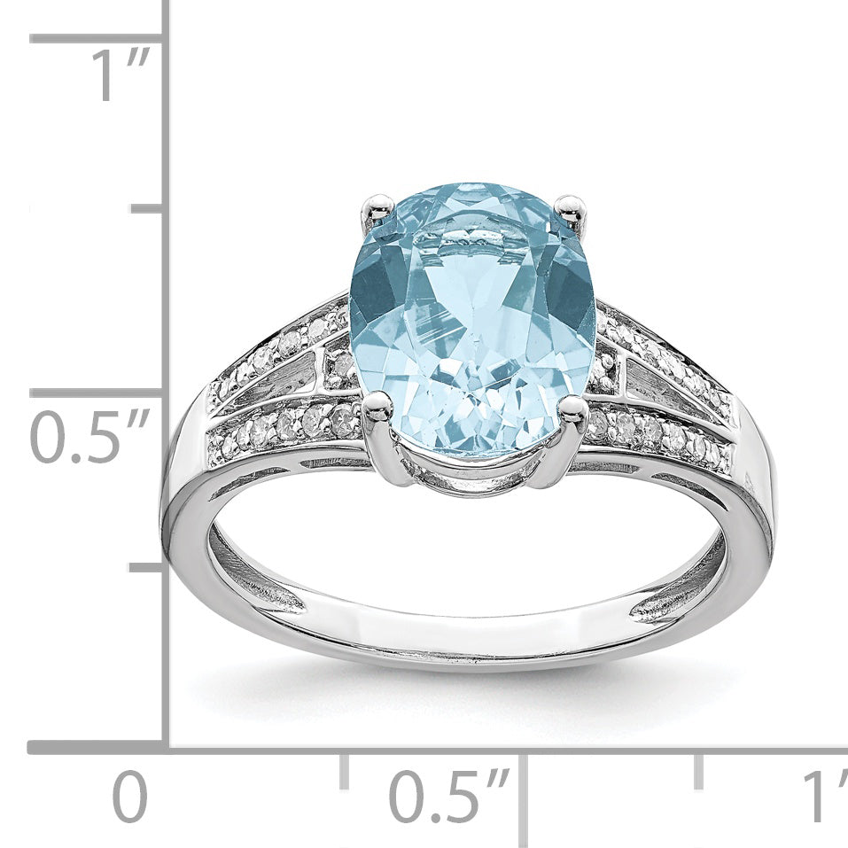 Sterling Silver Rhodium Diam. & Sky Blue Topaz Ring