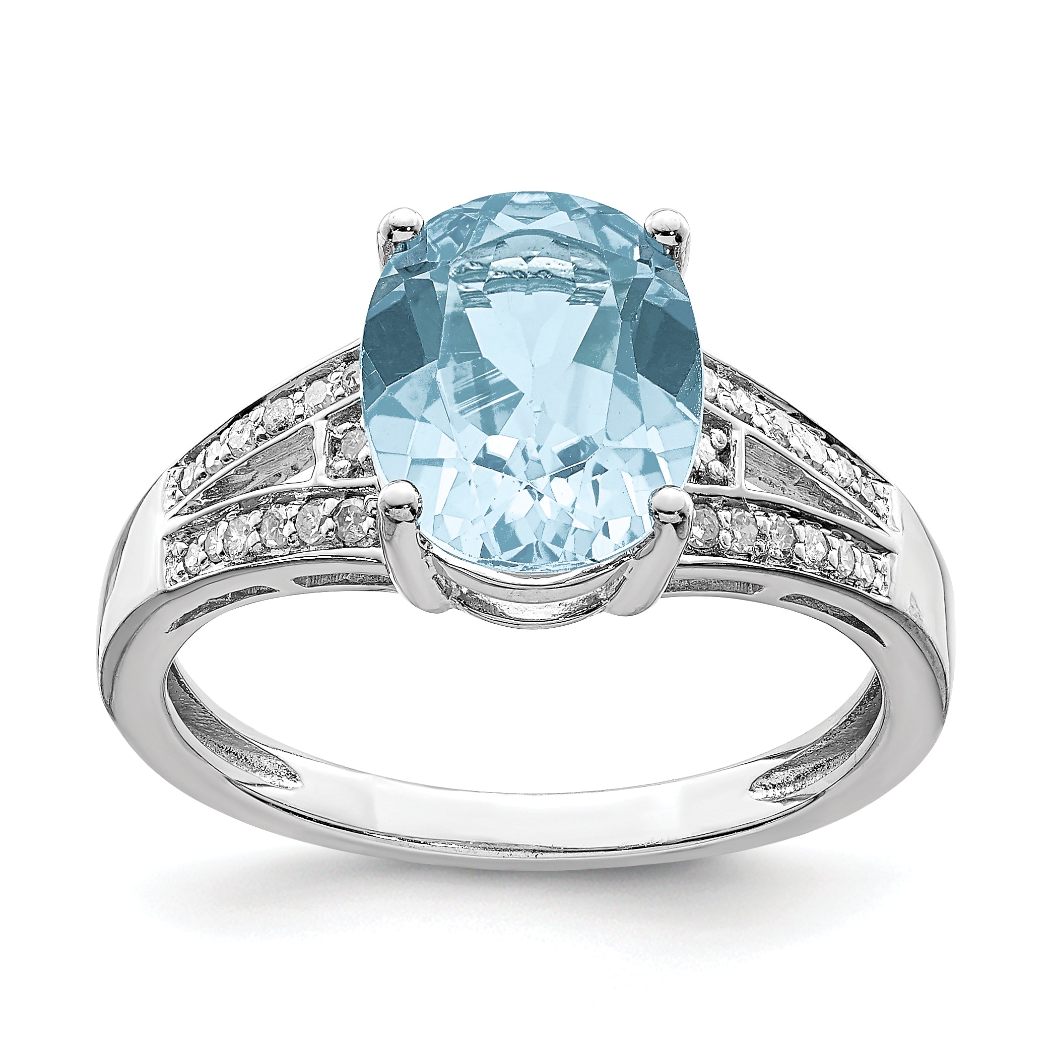 Sterling Silver Rhodium Diam. & Sky Blue Topaz Ring Main image