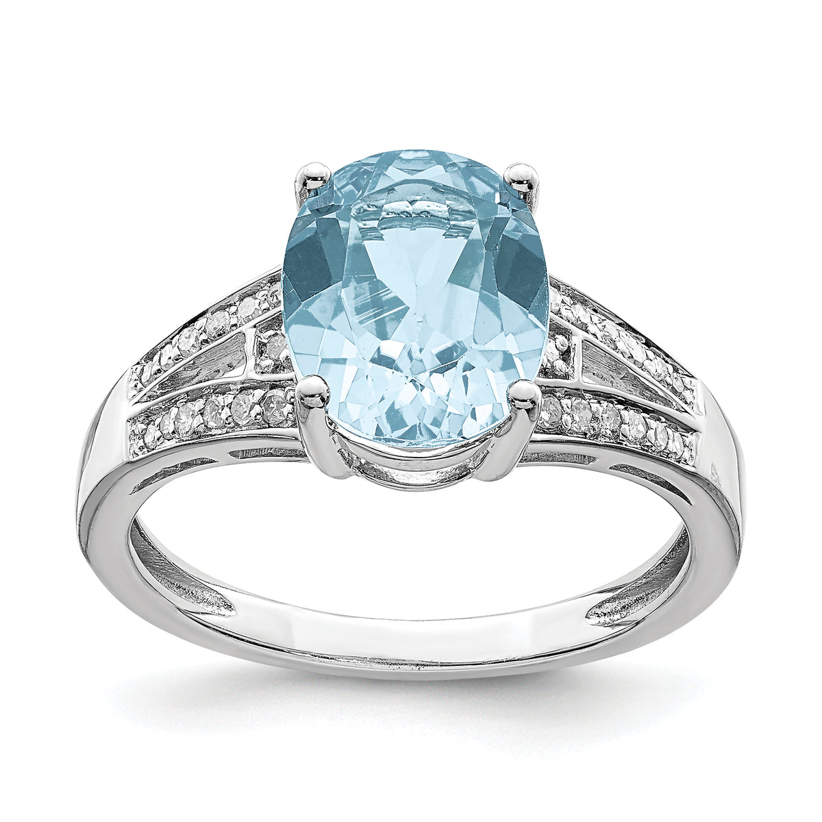 Sterling Silver Rhodium Diam. & Sky Blue Topaz Ring