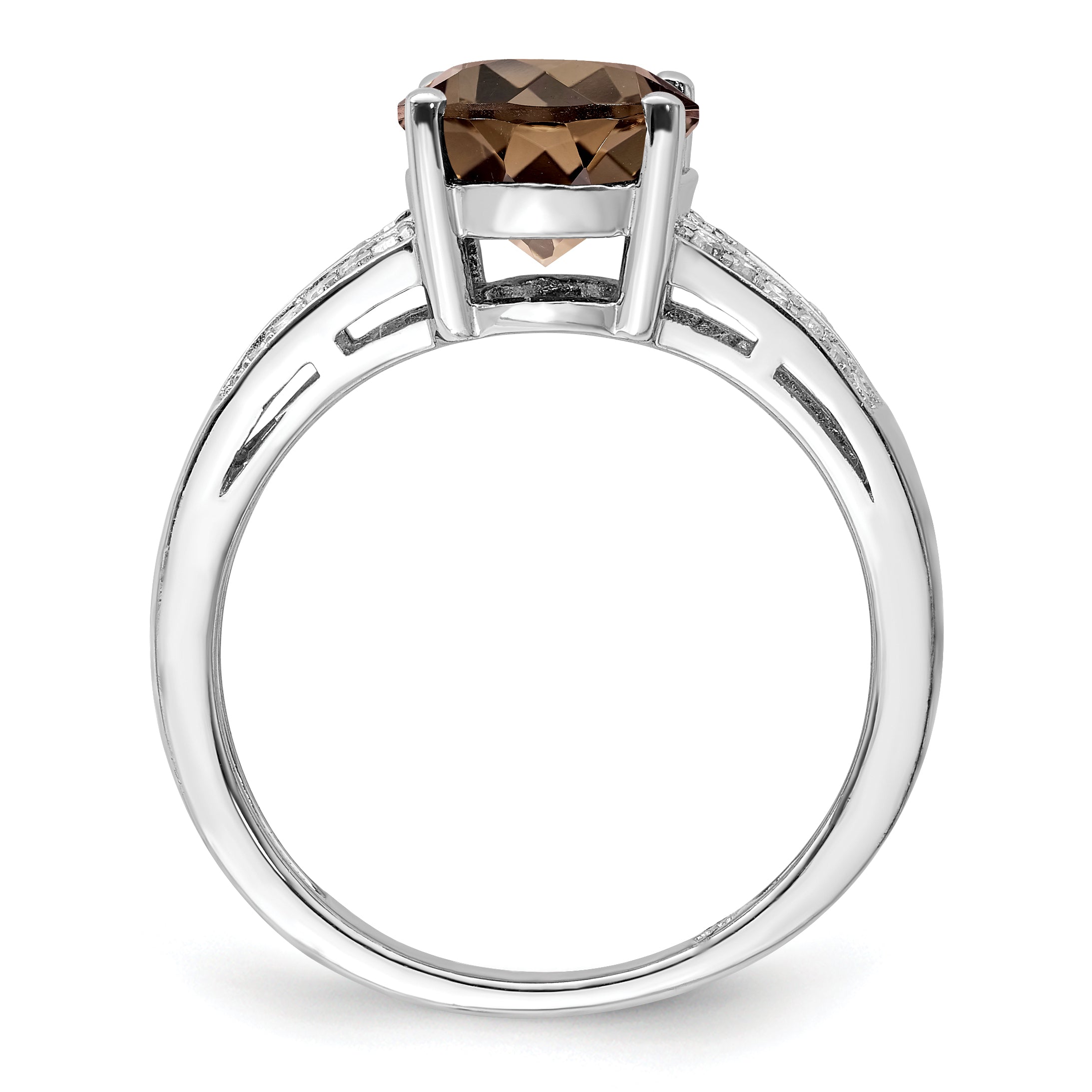 Sterling Silver Rhodium Diam. & Smoky Quartz Ring Secondary image