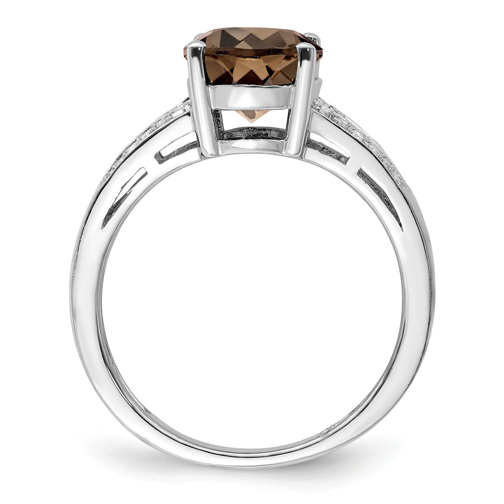 Sterling Silver Rhodium Diam. & Smoky Quartz Ring