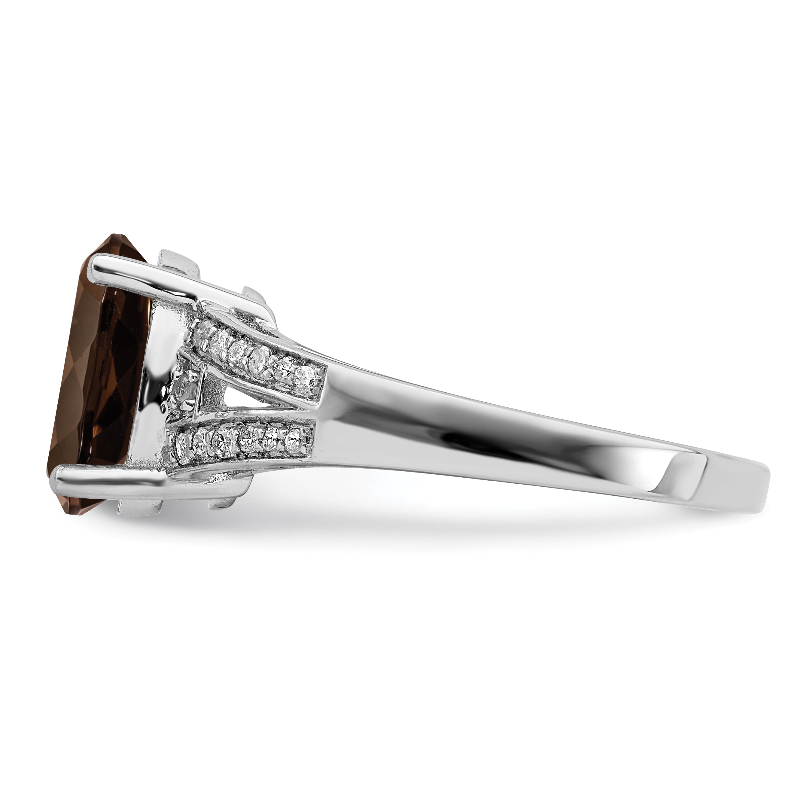 Sterling Silver Rhodium Diam. & Smoky Quartz Ring
