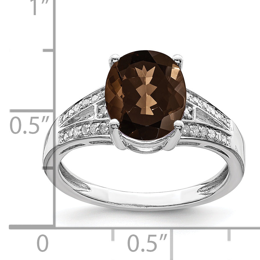 Sterling Silver Rhodium Diam. & Smoky Quartz Ring