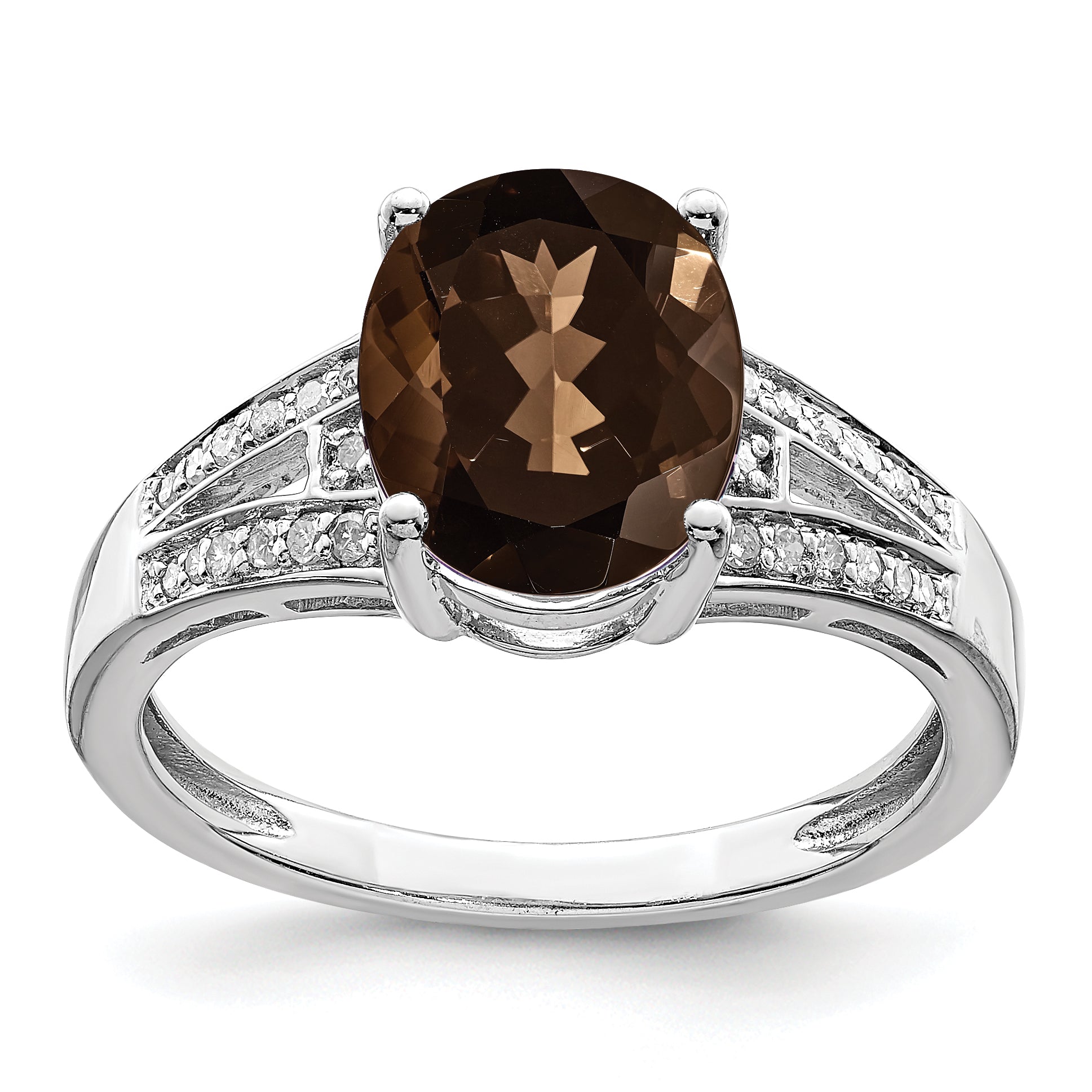 Sterling Silver Rhodium Diam. & Smoky Quartz Ring Main image