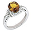 Sterling Silver Rhodium-plated Diamond & Whiskey Quartz Ring