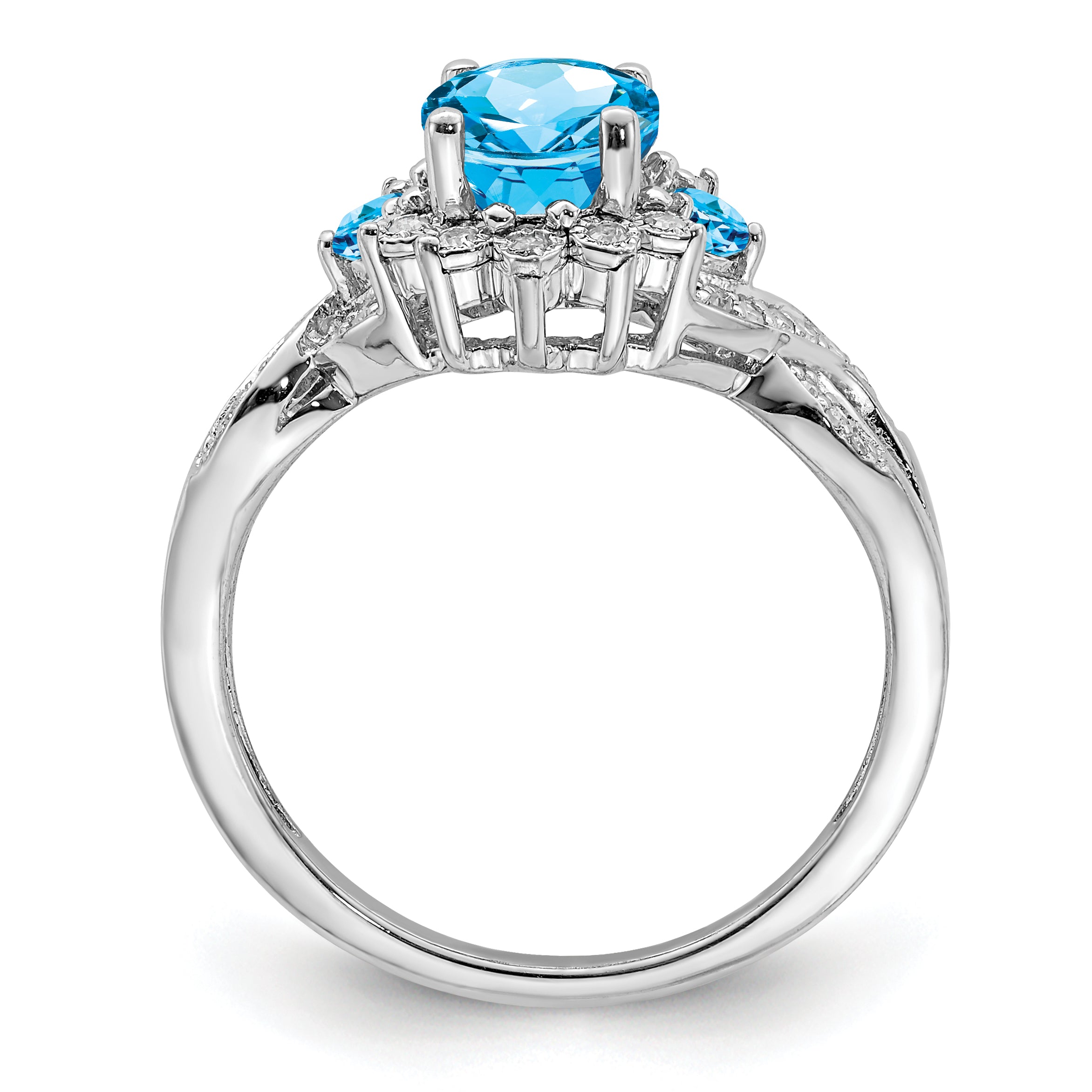 Sterling Silver Rhodium Diam. & Blue Topaz Ring