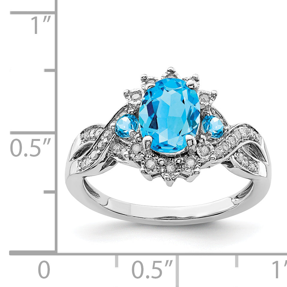 Sterling Silver Rhodium Diam. & Blue Topaz Ring