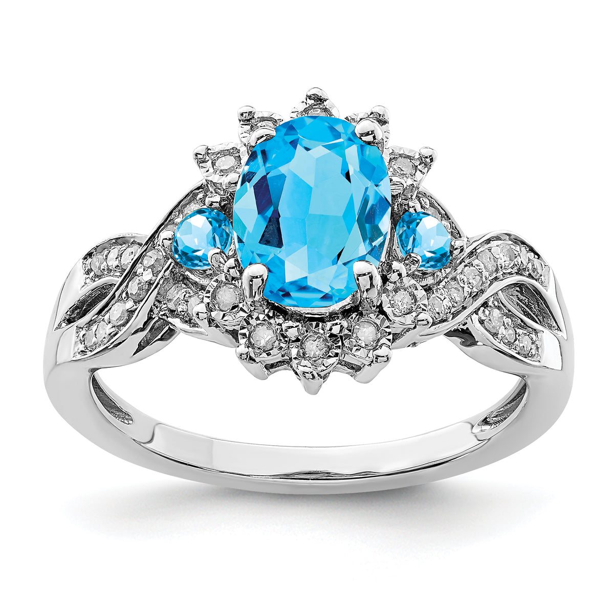 Sterling Silver Rhodium Diam. & Blue Topaz Ring